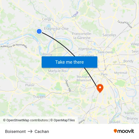 Boisemont to Cachan map