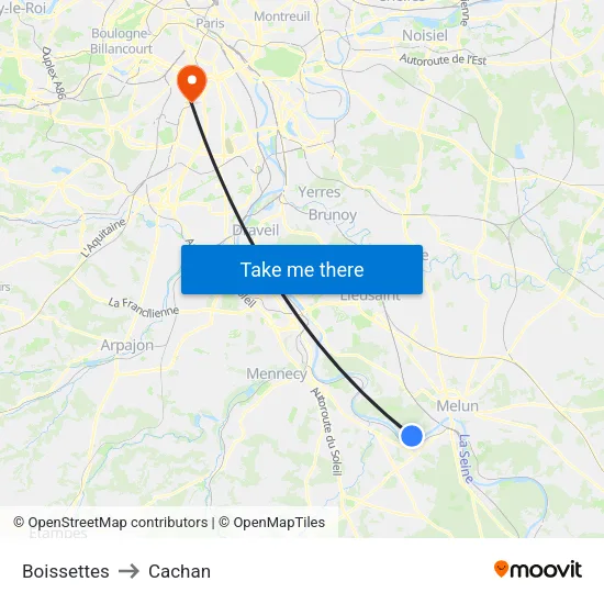 Boissettes to Cachan map