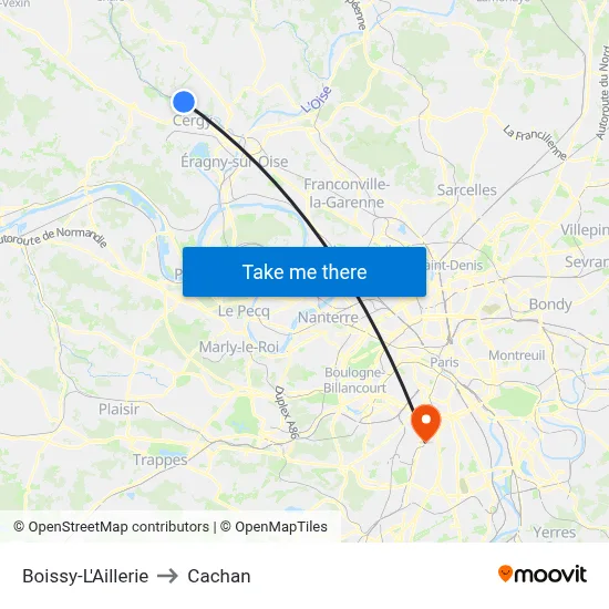 Boissy-L'Aillerie to Cachan map