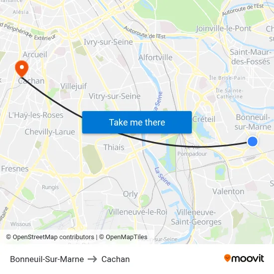 Bonneuil-Sur-Marne to Cachan map