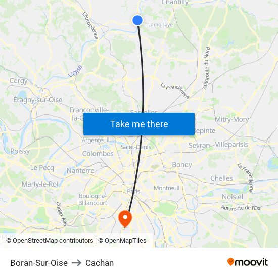 Boran-Sur-Oise to Cachan map