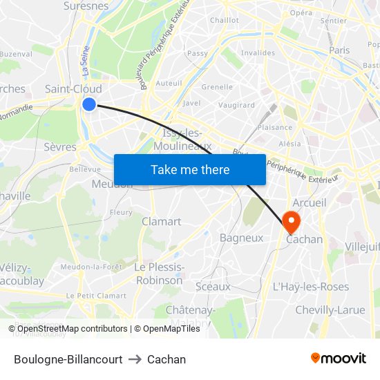 Boulogne-Billancourt to Cachan map