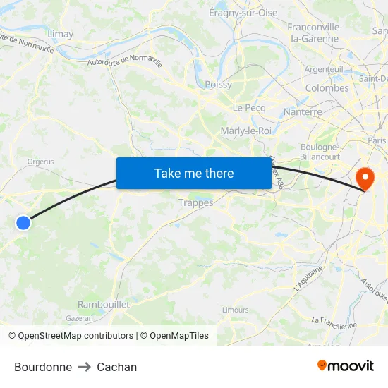 Bourdonne to Cachan map