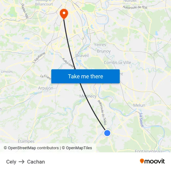 Cely to Cachan map