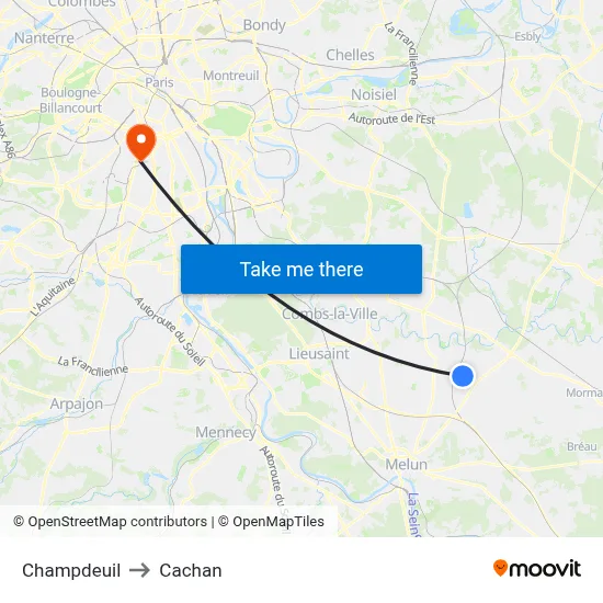Champdeuil to Cachan map