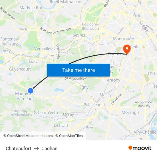 Chateaufort to Cachan map