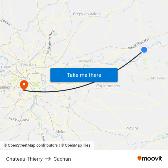 Chateau-Thierry to Cachan map