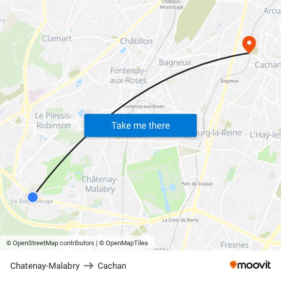 Chatenay-Malabry to Cachan map