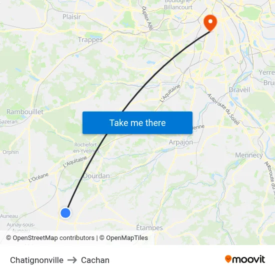 Chatignonville to Cachan map