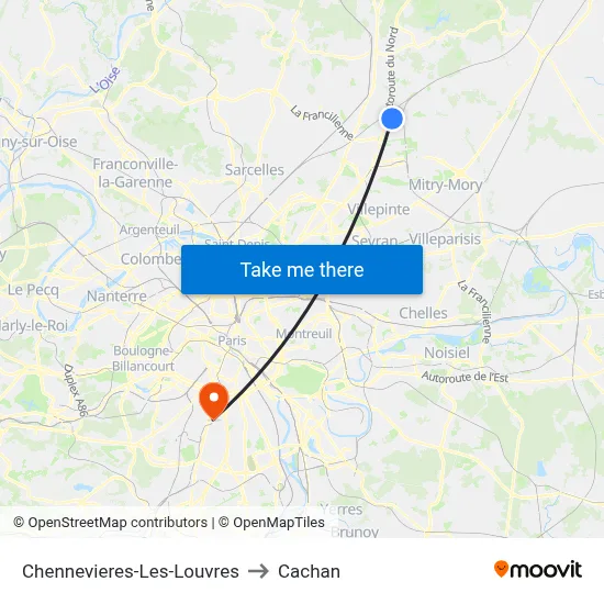 Chennevieres-Les-Louvres to Cachan map