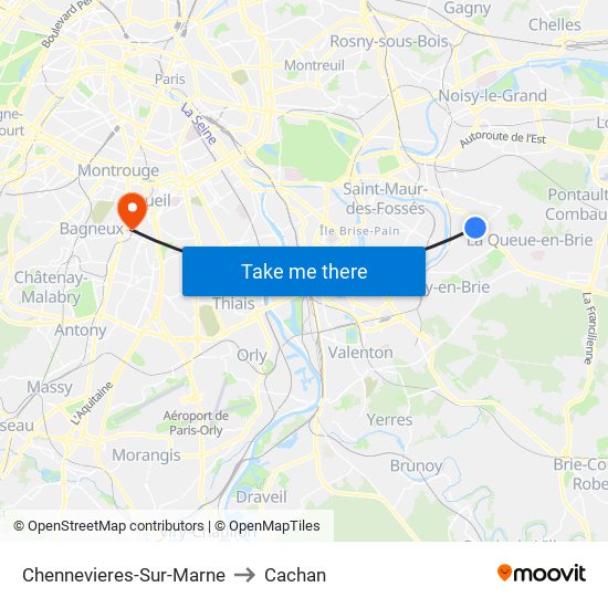 Chennevieres-Sur-Marne to Cachan map