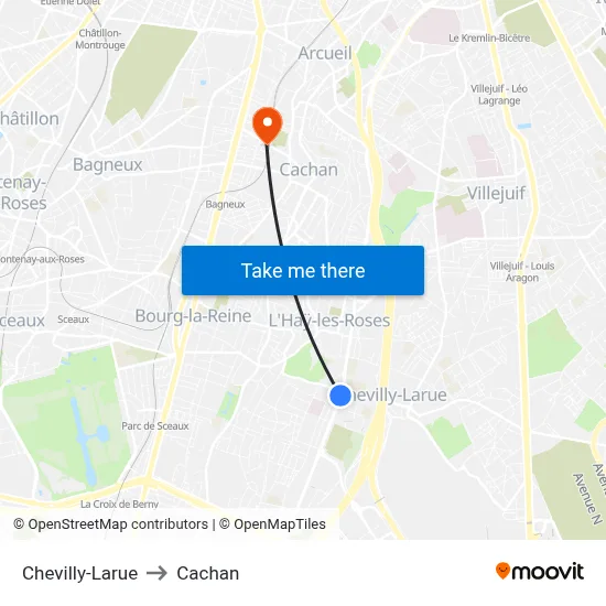 Chevilly-Larue to Cachan map