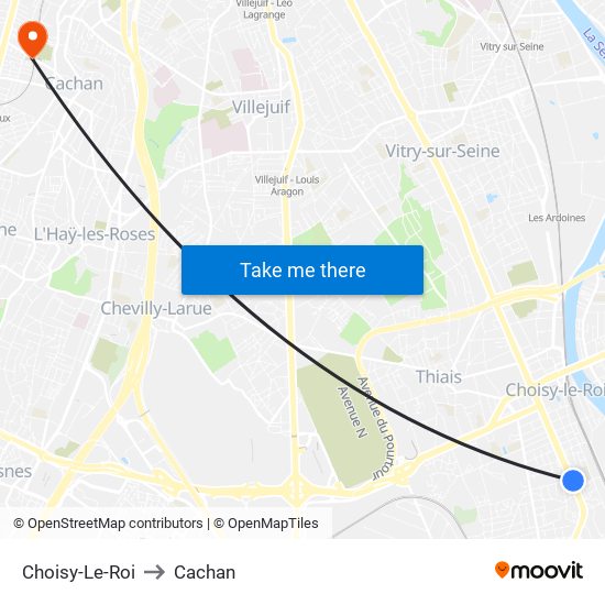 Choisy-Le-Roi to Cachan map