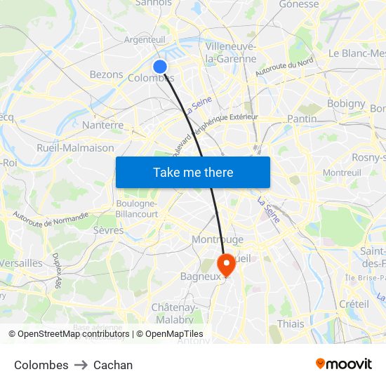 Colombes to Cachan map