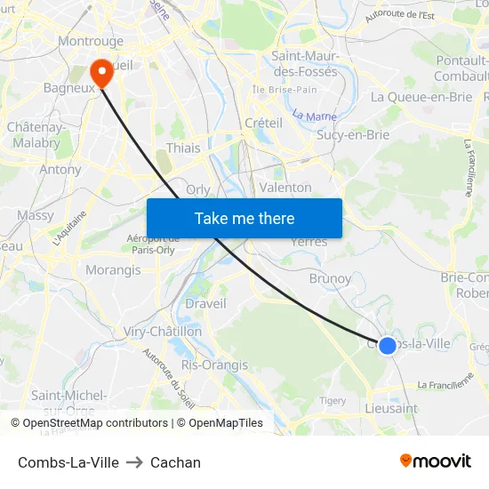 Combs-La-Ville to Cachan map