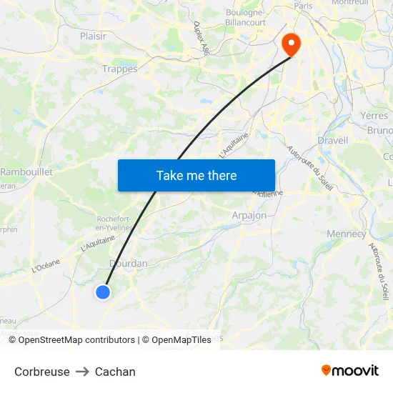 Corbreuse to Cachan map