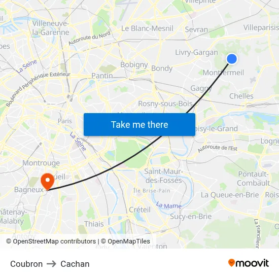 Coubron to Cachan map