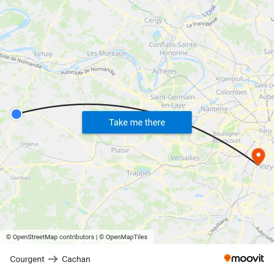 Courgent to Cachan map