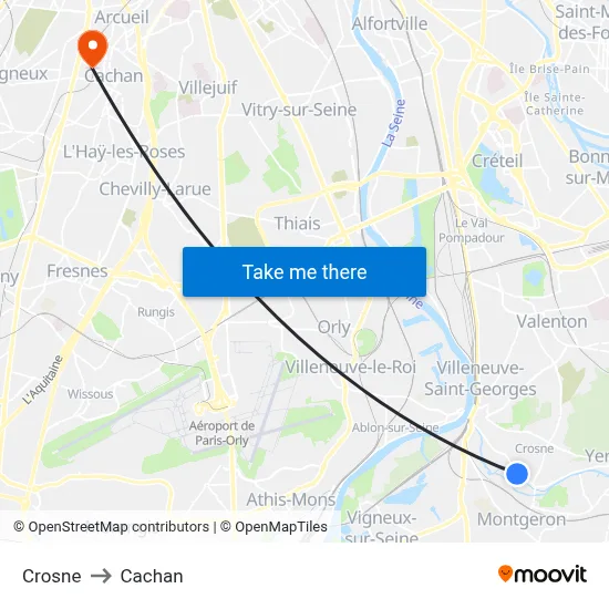 Crosne to Cachan map