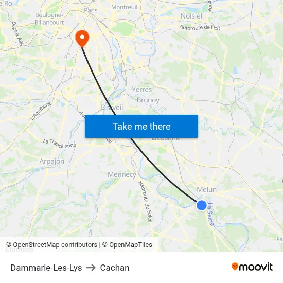 Dammarie-Les-Lys to Cachan map