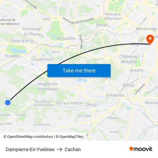 Dampierre-En-Yvelines to Cachan map