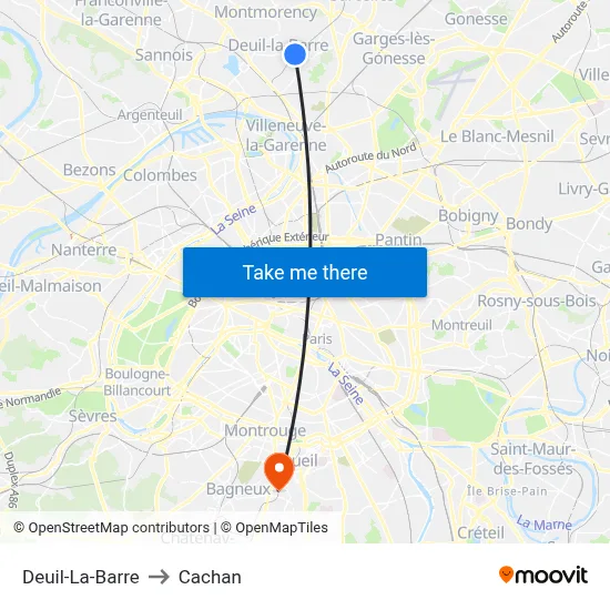 Deuil-La-Barre to Cachan map