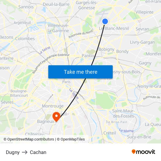 Dugny to Cachan map