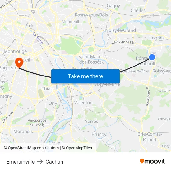 Emerainville to Cachan map
