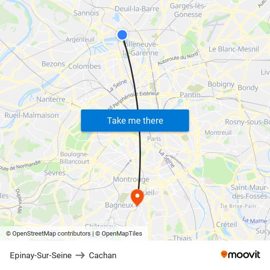 Epinay-Sur-Seine to Cachan map
