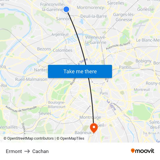 Ermont to Cachan map