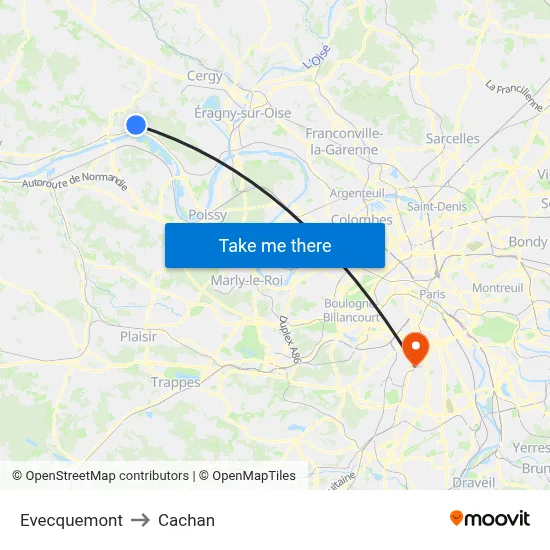 Evecquemont to Cachan map