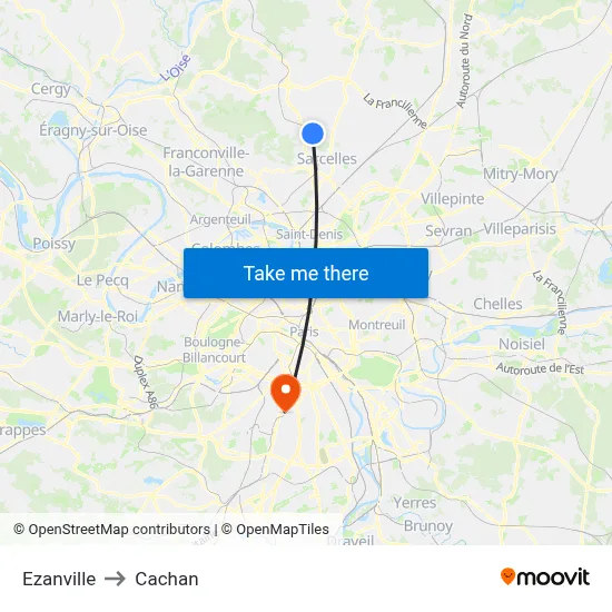 Ezanville to Cachan map