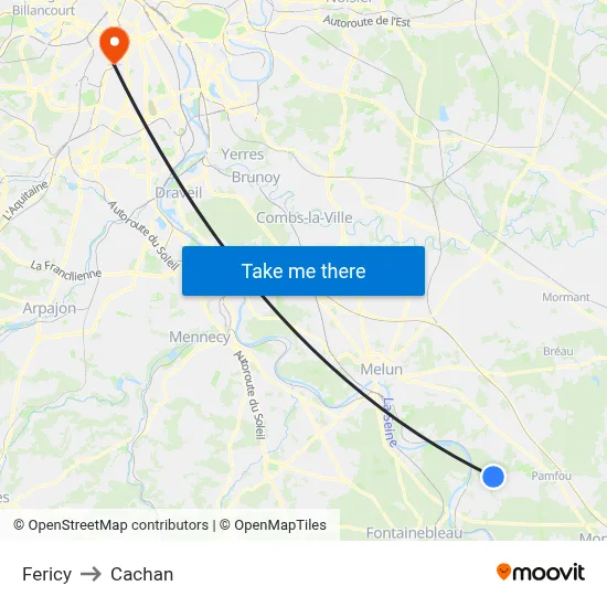 Fericy to Cachan map