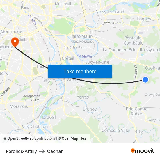 Ferolles-Attilly to Cachan map