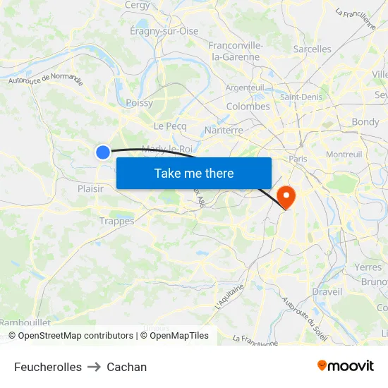 Feucherolles to Cachan map