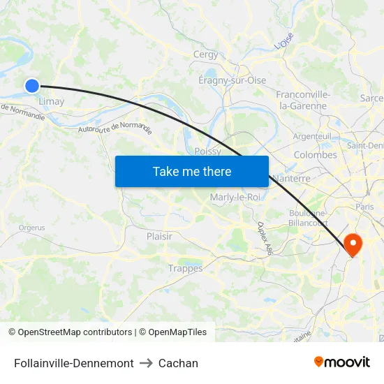 Follainville-Dennemont to Cachan map