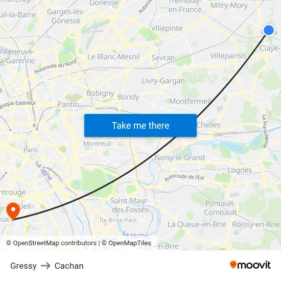 Gressy to Cachan map