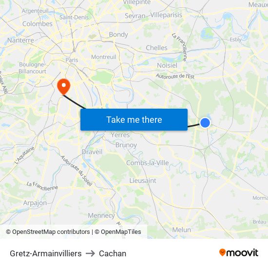 Gretz-Armainvilliers to Cachan map