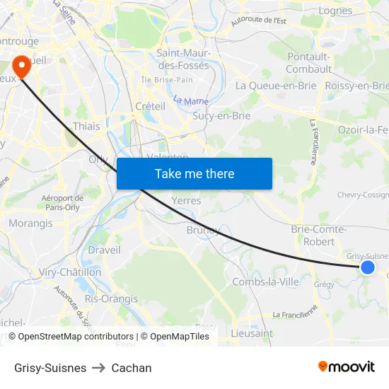 Grisy-Suisnes to Cachan map