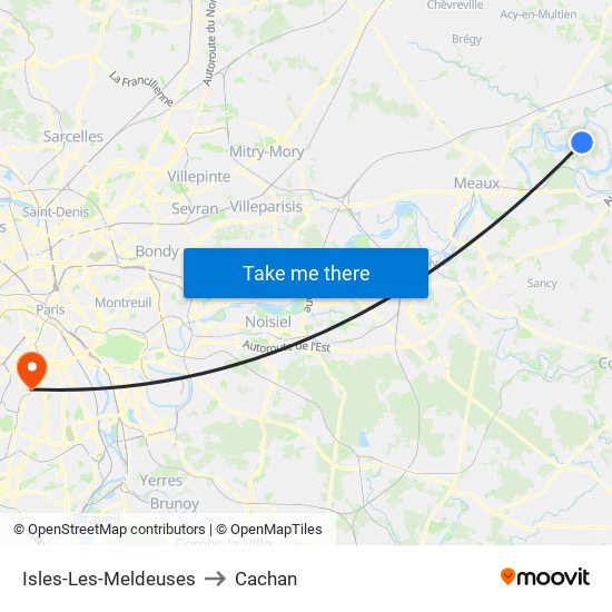 Isles-Les-Meldeuses to Cachan map