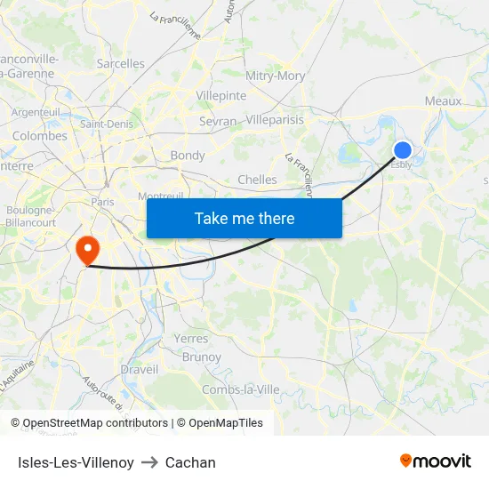 Isles-Les-Villenoy to Cachan map