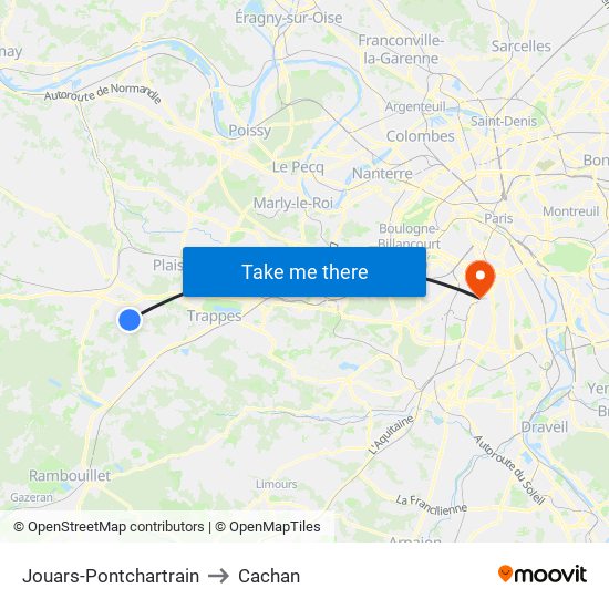 Jouars-Pontchartrain to Cachan map
