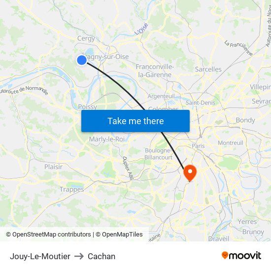 Jouy-Le-Moutier to Cachan map