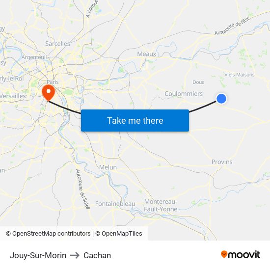 Jouy-Sur-Morin to Cachan map