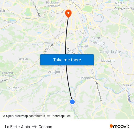 La Ferte-Alais to Cachan map