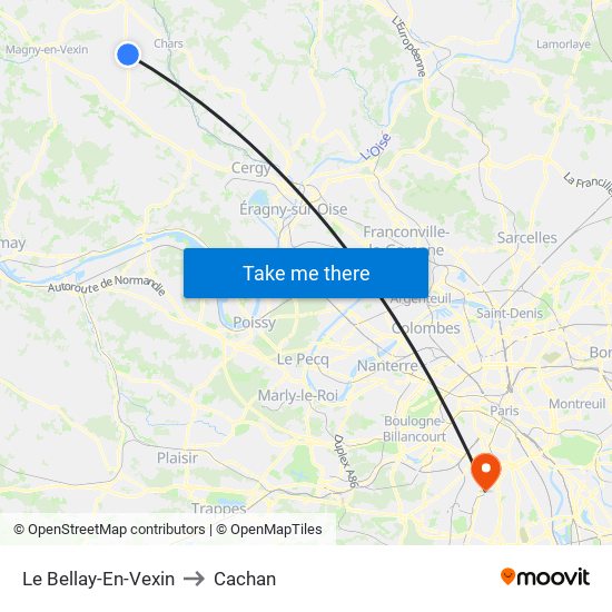 Le Bellay-En-Vexin to Cachan map