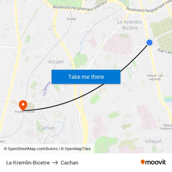 Le Kremlin-Bicetre to Cachan map