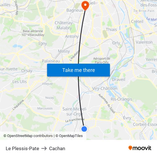 Le Plessis-Pate to Cachan map