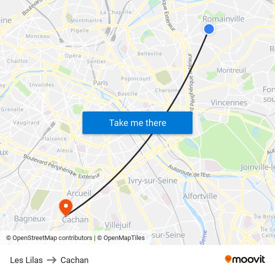 Les Lilas to Cachan map