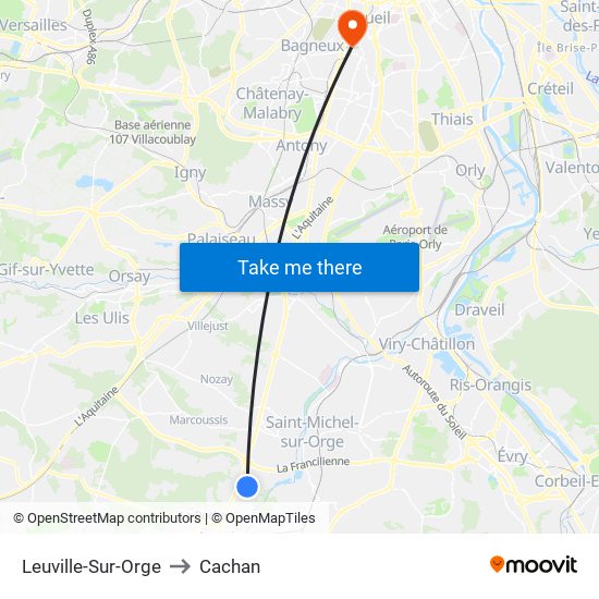 Leuville-Sur-Orge to Cachan map